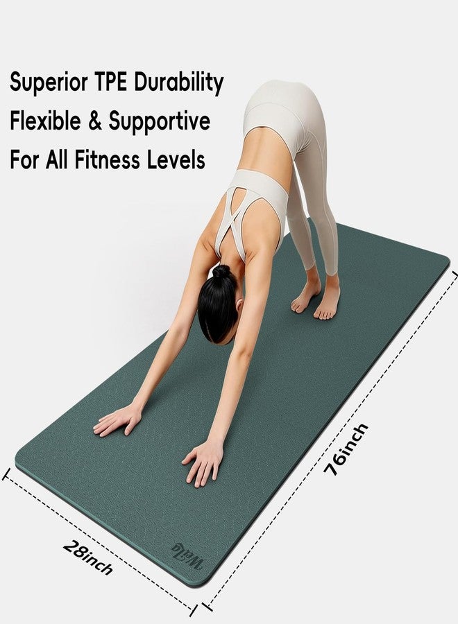 WeiLa Extra Thick 10mm Yoga Mat - Non-Slip TPE Fitness Mat for Yoga, Pilates & Workout, 76"x28" Large Dual-Color with Carry Strap for Travel, Gym, Home (Dark Green & Black) - Image 2