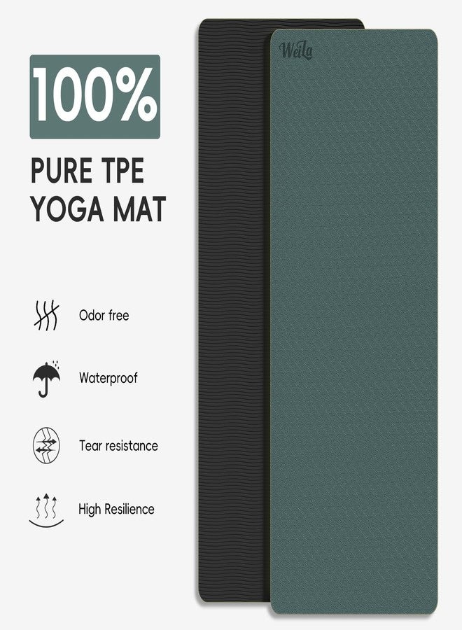 WeiLa Extra Thick 10mm Yoga Mat - Non-Slip TPE Fitness Mat for Yoga, Pilates & Workout, 76"x28" Large Dual-Color with Carry Strap for Travel, Gym, Home (Dark Green & Black) - Image 5