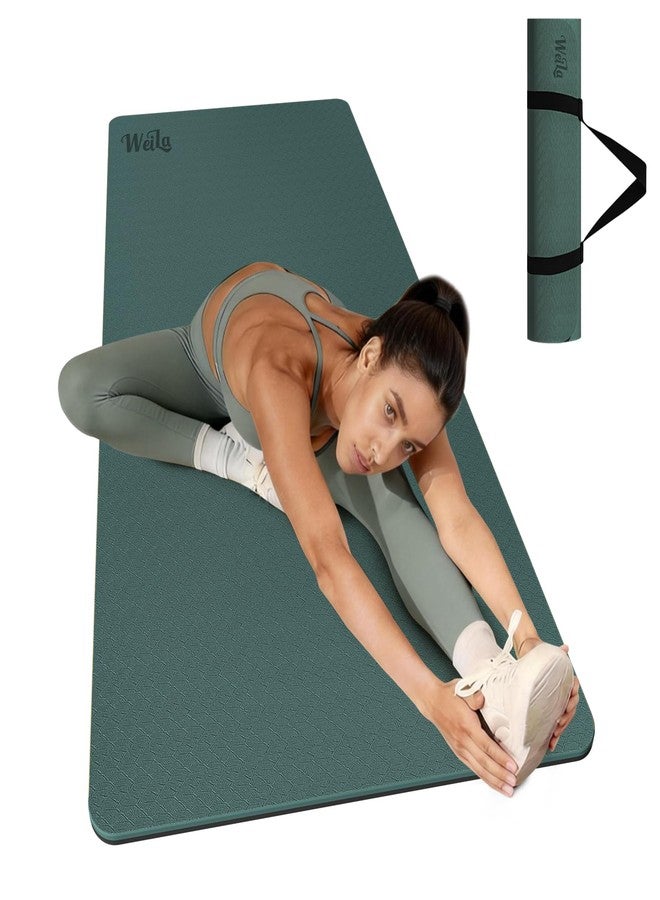 WeiLa Extra Thick 10mm Yoga Mat - Non-Slip TPE Fitness Mat for Yoga, Pilates & Workout, 76"x28" Large Dual-Color with Carry Strap for Travel, Gym, Home (Dark Green & Black) - Image 1