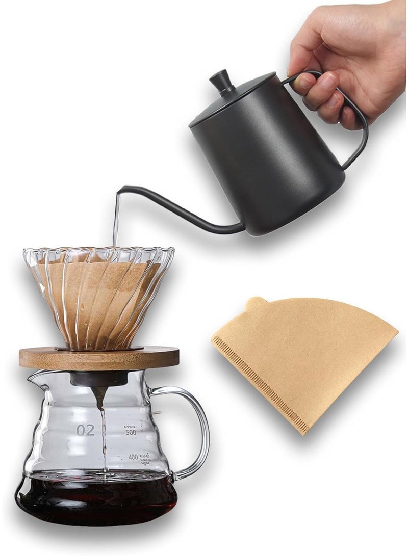 Professional Coffee Brewing Set, Includes 20oz Dripper, Gooseneck Kettle, V60 with Bamboo Stand, and 60 Paper Filters for 2–4 Cups - Image 1
