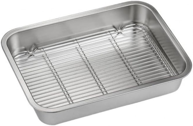 Stainless Steel Baking Pan Tray Set with Cooling Rack for Baking Roasting BBQ Cookies Vegetables Cakes Dishwasher Safe Oven Safe Rust-Resistant Mirror Finish Suitable Size for Kitchen Use(23x17x5cm) - Image 1