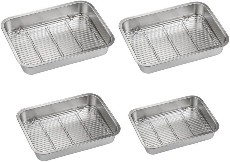 Stainless Steel Baking Pan Tray Set with Cooling Rack for Baking Roasting BBQ Cookies Vegetables Cakes Dishwasher Safe Oven Safe Rust-Resistant Mirror Finish Suitable Size for Kitchen Use(23x17x5cm) - Image 3