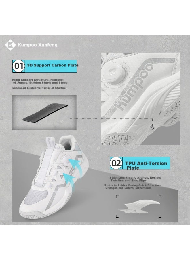Kumpoo Featherweight Badminton Shoes Shunyin D99 Anti-twist Shock Absorption Non-slip Button Lace Uni White Size 36 - Image 3