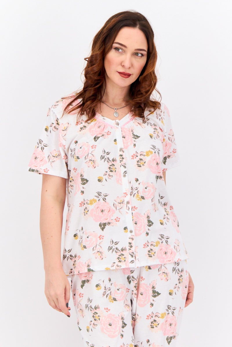 Celestial Dreams Women 2 Pieces Allover Print Top And Bottom Pajama Set, Pink - Image 2