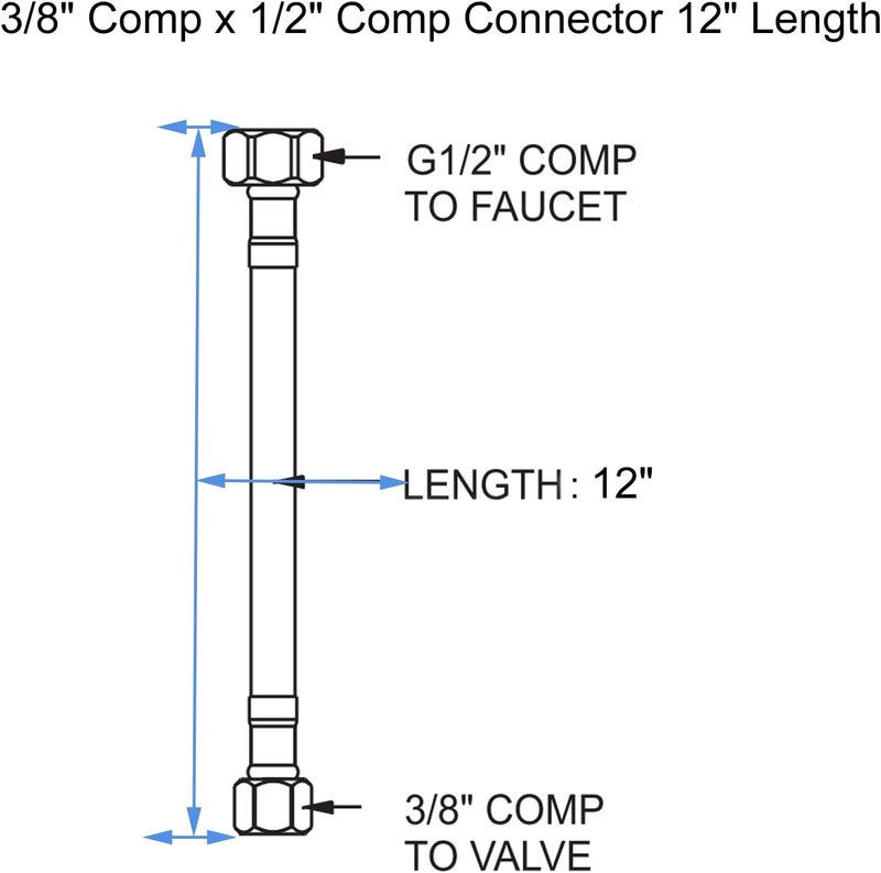 Arcora Faucet Supply Lines, 12" Length Bathroom Kitchen Faucet Connector Braided Nylon Water Supply Line 3/8" Comp x 1/2" Comp 2Pcs (1 Pair) - Image 4