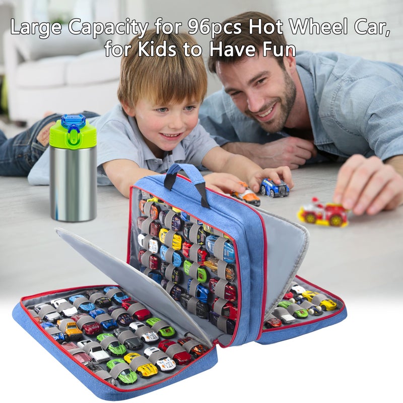 KISLANE 96 Toy Cars Storage Case Compatible with Toy Cars, Toy Cars Organizer Storage for Mini Toys, Toy Cars Car, Matchbox Cars, Small Dolls(Bag Only) (Blue) - Image 5
