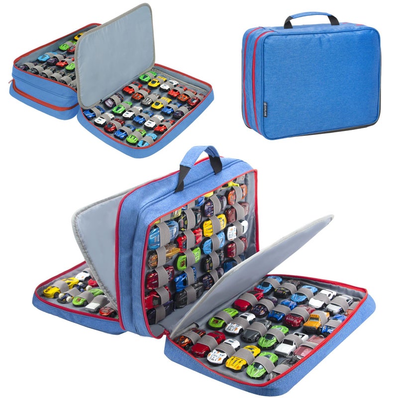 KISLANE 96 Toy Cars Storage Case Compatible with Toy Cars, Toy Cars Organizer Storage for Mini Toys, Toy Cars Car, Matchbox Cars, Small Dolls(Bag Only) (Blue) - Image 1