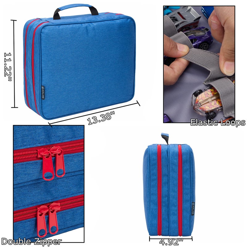 KISLANE 96 Toy Cars Storage Case Compatible with Toy Cars, Toy Cars Organizer Storage for Mini Toys, Toy Cars Car, Matchbox Cars, Small Dolls(Bag Only) (Blue) - Image 2