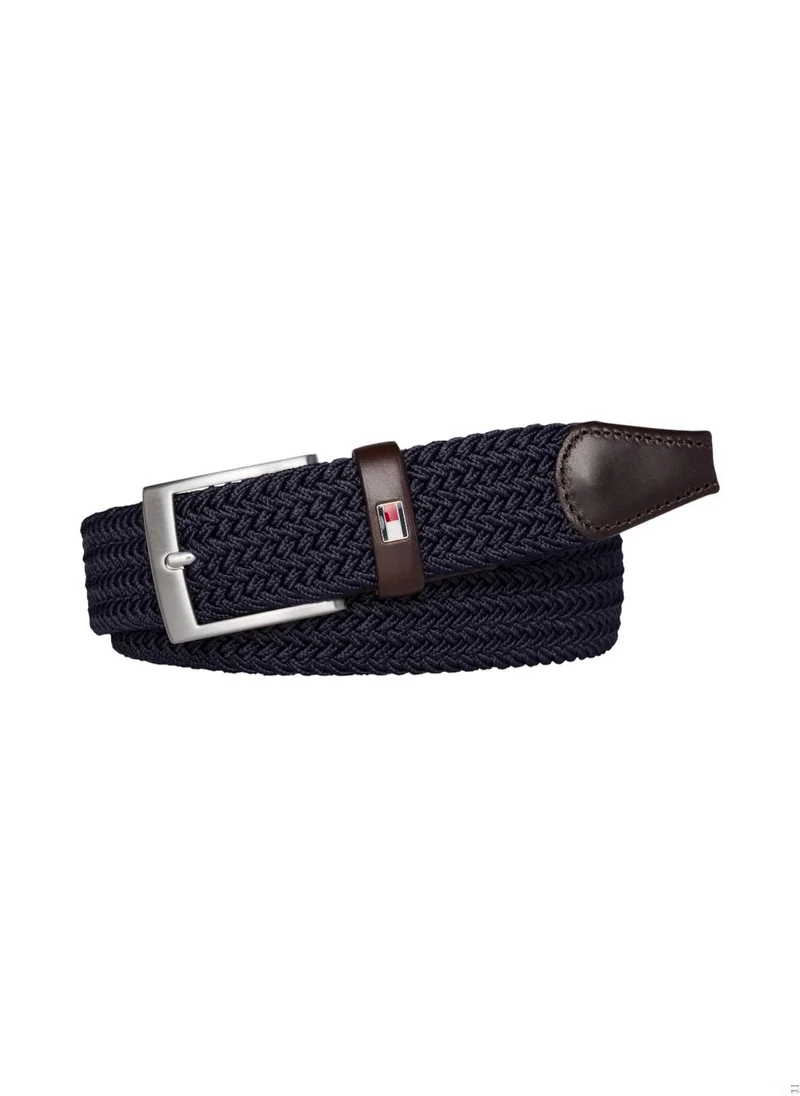 TOMMY HILFIGER Men's Adan Tonal Braided Elastic Webbing Belt - Polypropylene, Blue