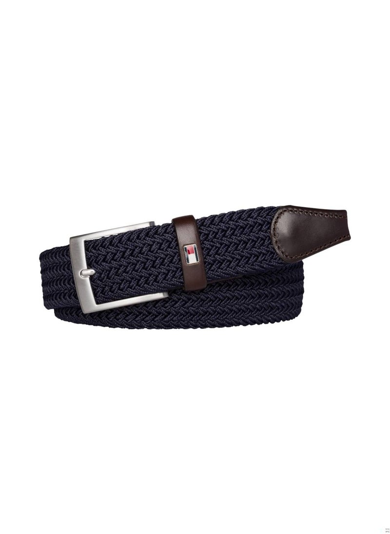 TOMMY HILFIGER Men's Adan Tonal Braided Elastic Webbing Belt - Polypropylene, Blue 