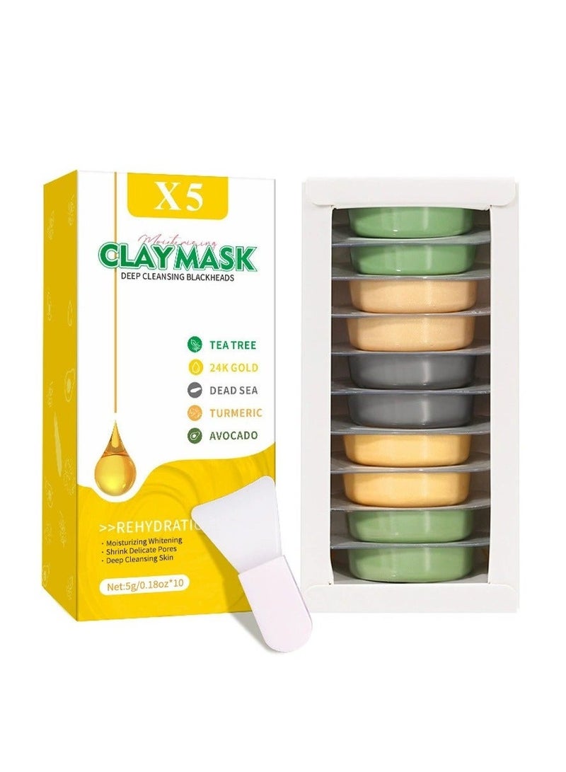 X5 Clay Mask - Deep Cleansing and Hydrating, with Avocado, Dead Sea Minerals, Green Tea, Turmeric and 24K Gold Extract, Suitable for All Skin Types (5g * 10) - Image 1