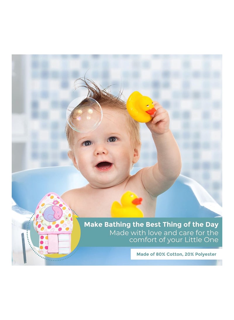 Spasilk Bath 1 Hooded Terry Towel & 3 Washcloths Set For Babies, One Size, Pink Fish - Image 5