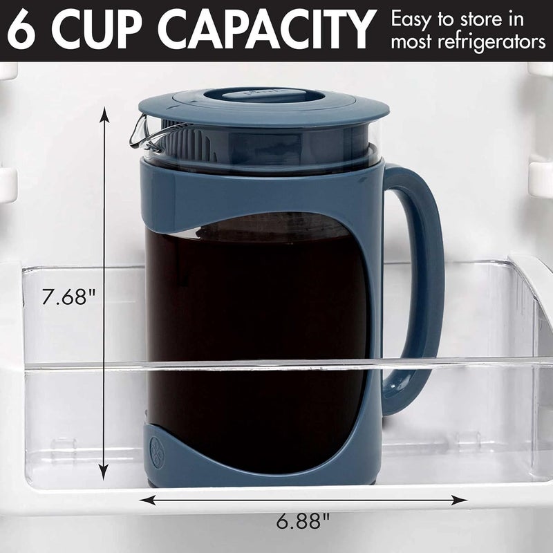 Primula Burke Deluxe Cold Brew Iced Coffee Maker, Comfort Grip Handle, Durable Glass Carafe, Removable Mesh Filter, Perfect 6 Cup Size, Dishwasher Safe, 1.6 qt, Blue - Image 4