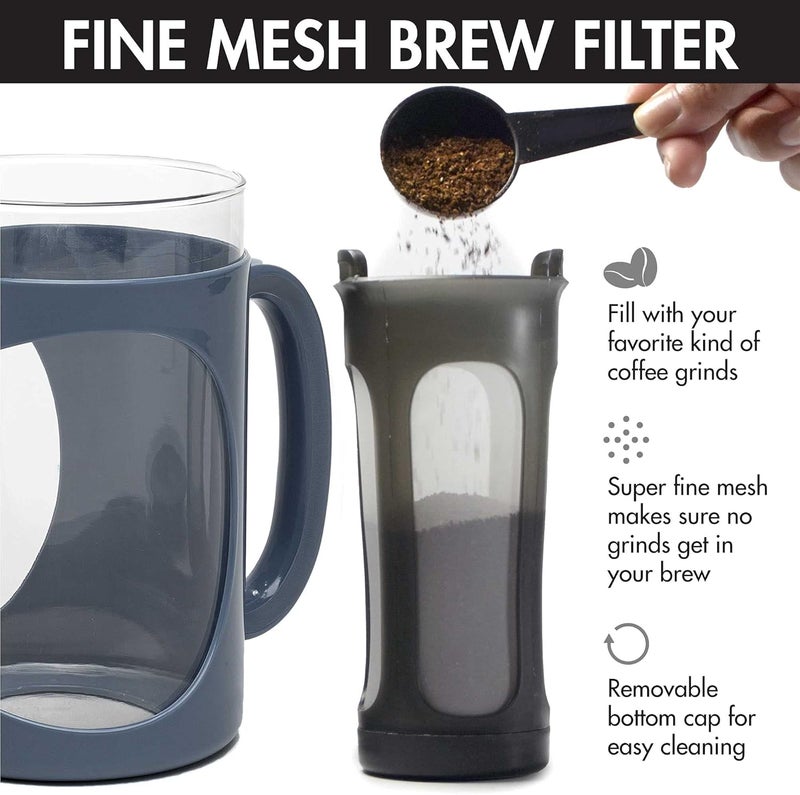 Primula Burke Deluxe Cold Brew Iced Coffee Maker, Comfort Grip Handle, Durable Glass Carafe, Removable Mesh Filter, Perfect 6 Cup Size, Dishwasher Safe, 1.6 qt, Blue - Image 5