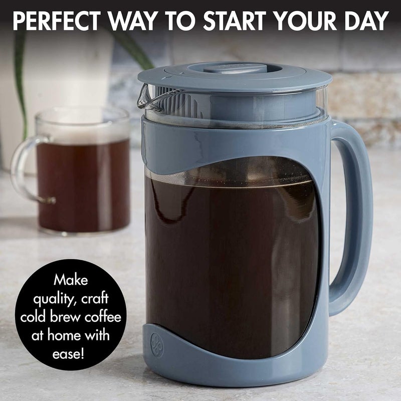 Primula Burke Deluxe Cold Brew Iced Coffee Maker, Comfort Grip Handle, Durable Glass Carafe, Removable Mesh Filter, Perfect 6 Cup Size, Dishwasher Safe, 1.6 qt, Blue - Image 2
