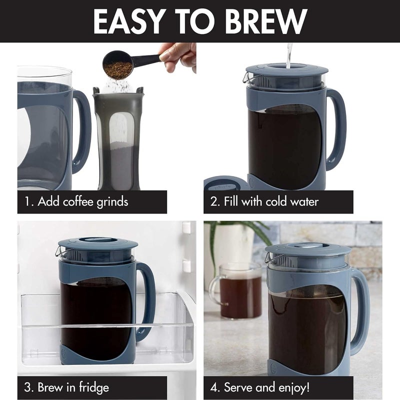 Primula Burke Deluxe Cold Brew Iced Coffee Maker, Comfort Grip Handle, Durable Glass Carafe, Removable Mesh Filter, Perfect 6 Cup Size, Dishwasher Safe, 1.6 qt, Blue - Image 3