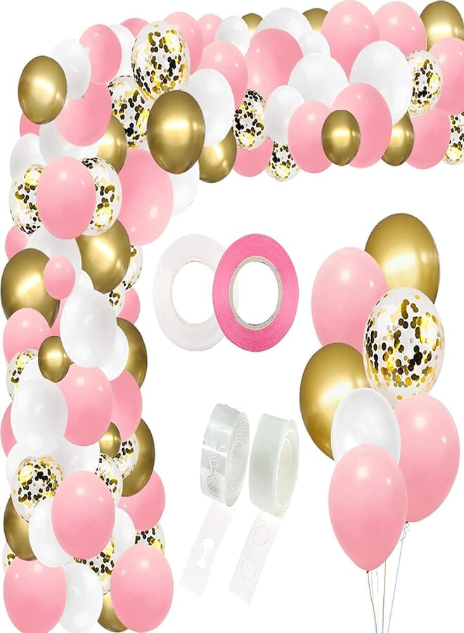 Secret 110pcs White Pink Gold Balloon Garland Arch Kit, Gold Confetti Balloons, for Birthday, Shower, Wedding and Christmas Decorations