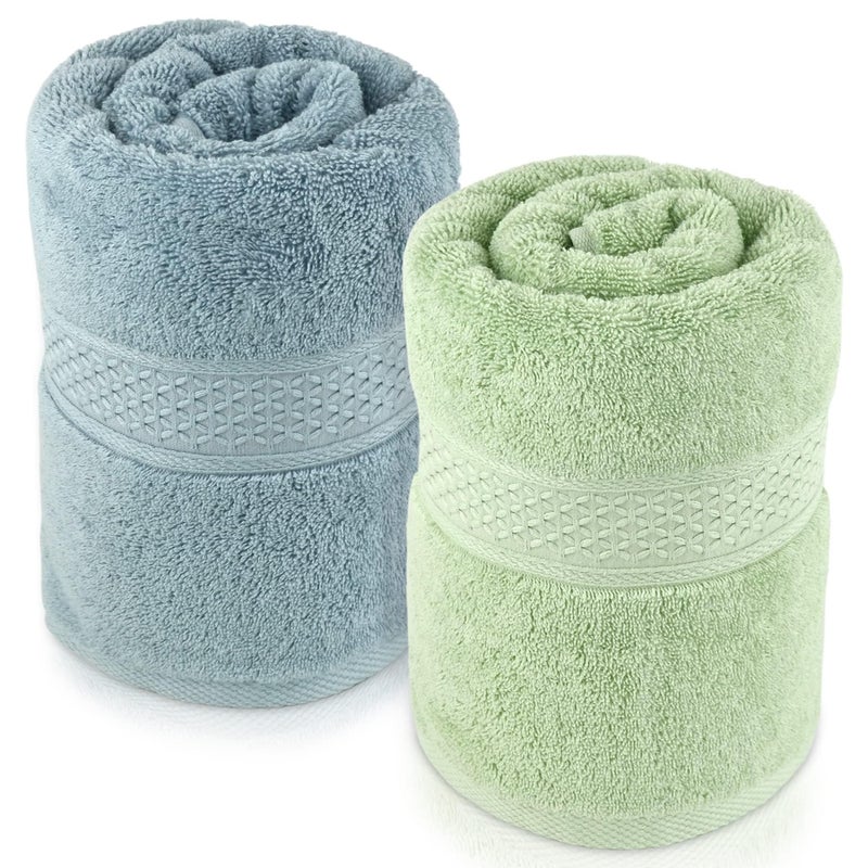 Cleanbear 100 Cotton Bath Towels 2 Pack Shower Towels with 2 Colors Ultra Soft for Daily Use 500 GSM Medium Weight 55 by 27 12 Inches Large Bathroom Towel Set LightGray  LightGreen