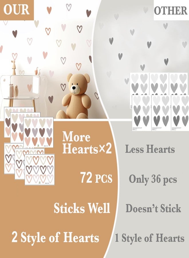 Shine Inside 72psc Boho Heart Wall Stickers Girls Bedroom Removable Wall Decals Nursery Kids Decor, Cute Decorations, Pastel Hearts Wall Art Stickers for Kids Room Bedroom Playroom Nursery Room - Image 2