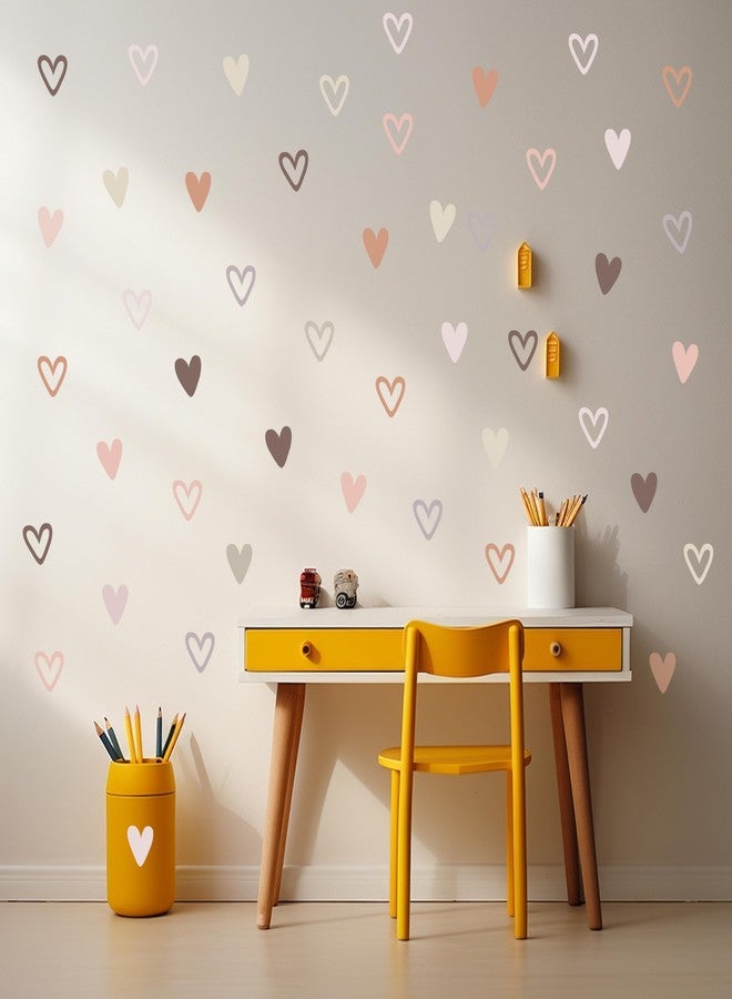Shine Inside 72psc Boho Heart Wall Stickers Girls Bedroom Removable Wall Decals Nursery Kids Decor, Cute Decorations, Pastel Hearts Wall Art Stickers for Kids Room Bedroom Playroom Nursery Room - Image 1