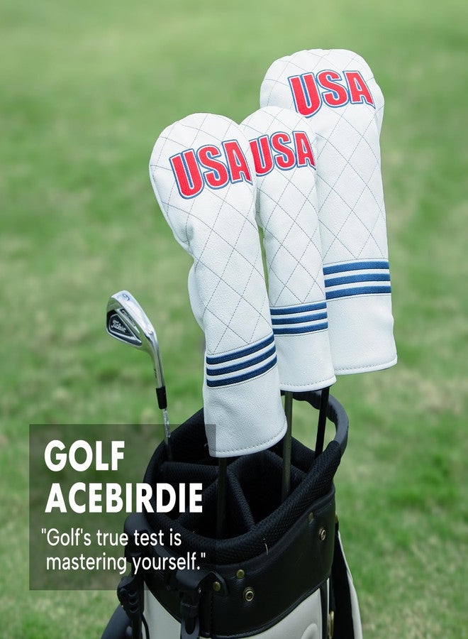 Acebirdie Golf Club Head Covers for Driver Cover, Elegant Embroidery USA Fairway Wood Cover Hybrid Headcover, Premium Leather Golf Headcovers Set (for Hybrid(1pcs)) - Image 2