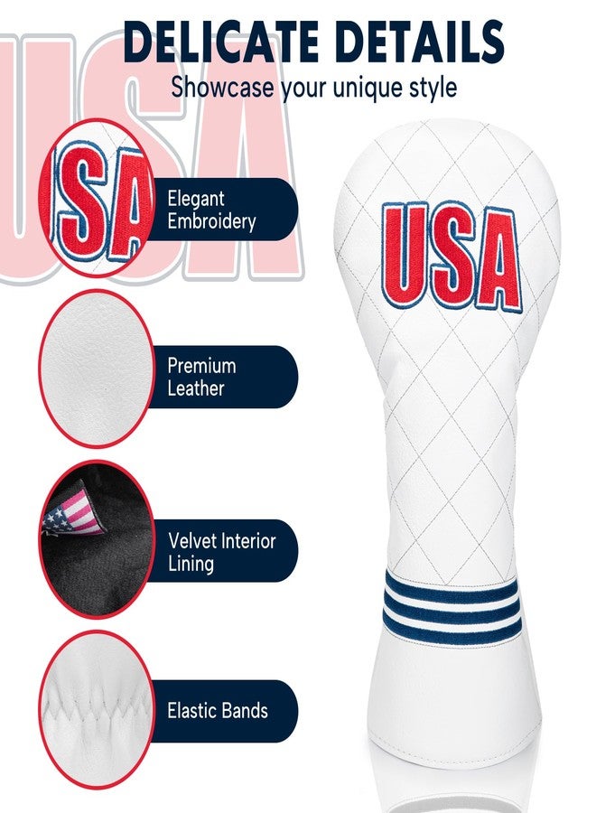 Acebirdie Golf Club Head Covers for Driver Cover, Elegant Embroidery USA Fairway Wood Cover Hybrid Headcover, Premium Leather Golf Headcovers Set (for Hybrid(1pcs)) - Image 3