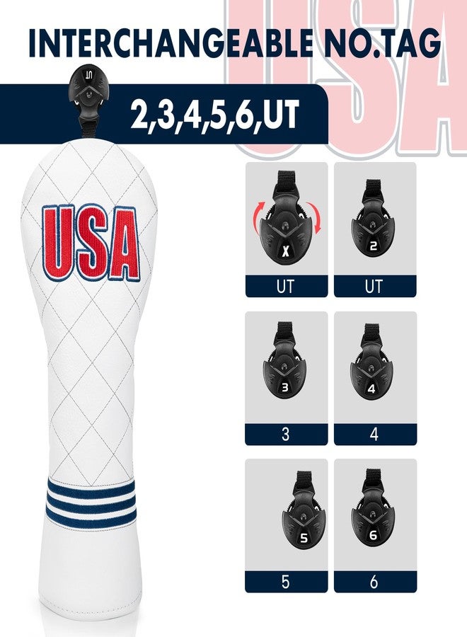 Acebirdie Golf Club Head Covers for Driver Cover, Elegant Embroidery USA Fairway Wood Cover Hybrid Headcover, Premium Leather Golf Headcovers Set (for Hybrid(1pcs)) - Image 4