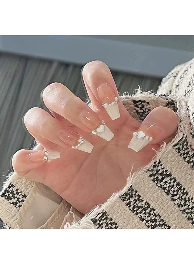 Goolsky Pure Desire Milk White Heart Pearl Press-on Nails - Image 4