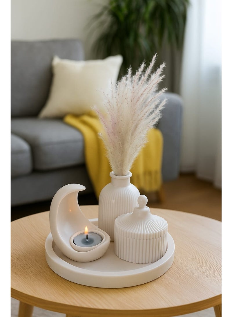 5-Piece Resin Home Décor Set – Vase, Crescent Candle Holder, Lidded Jar, Display Tray - Image 2