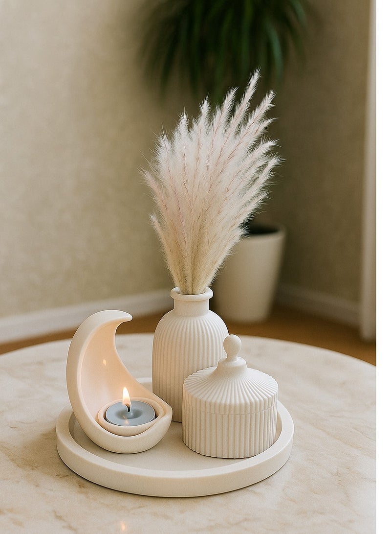 5-Piece Resin Home Décor Set – Vase, Crescent Candle Holder, Lidded Jar, Display Tray - Image 1