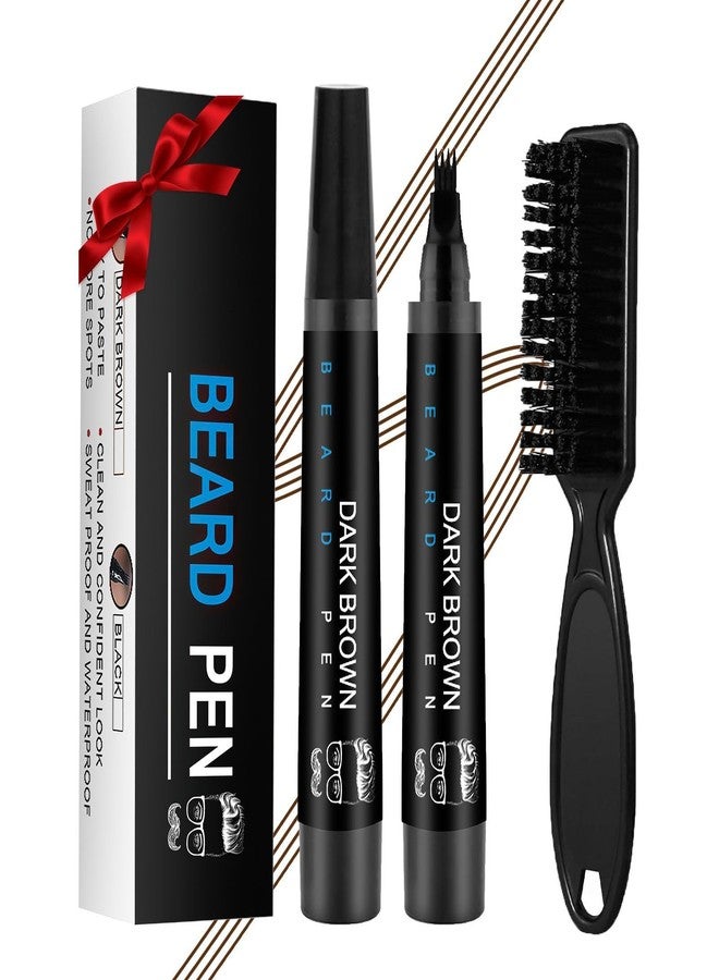Ihrlpxkc Beard Pencil Filler for Men Black - Beard Pen with Brush, Barber Pencil Smudge-proof & Water-proof Mens Grooming Kits Creating Natural Beard Color, Gifts for Men (Dark Brown) - Image 1