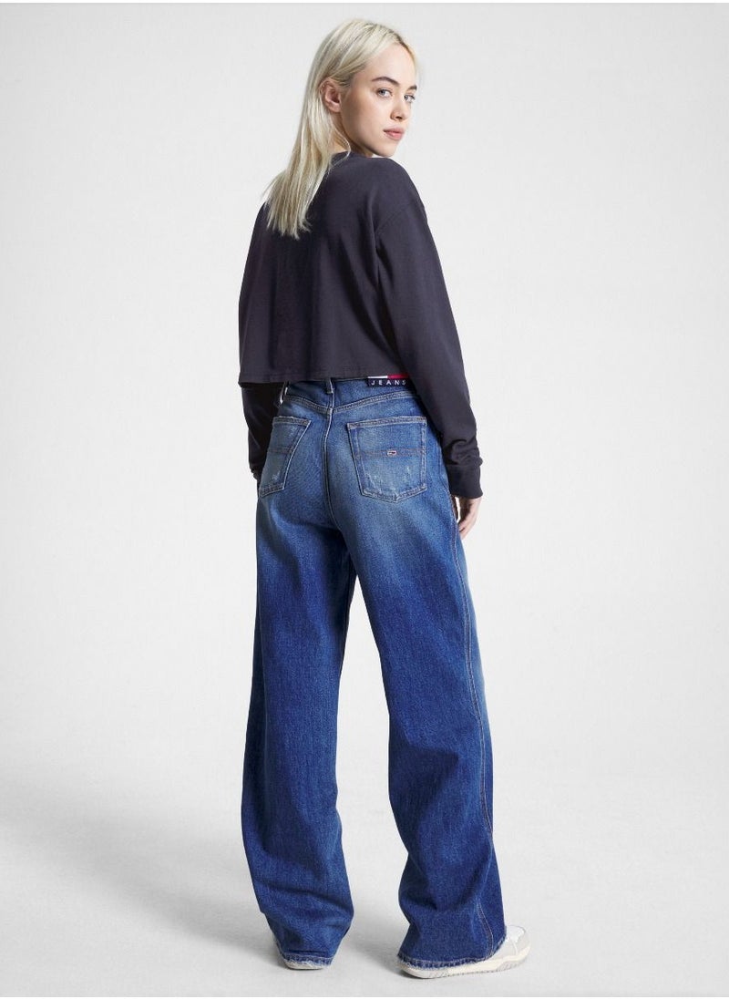 TOMMY JEANS - Crew Neck Logo Crop Sweatshirt - Image 1