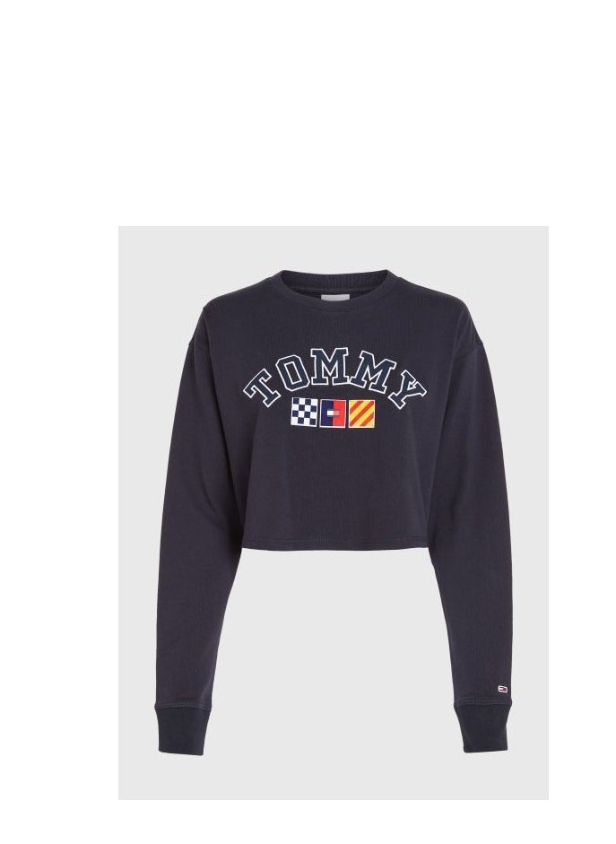 TOMMY JEANS - Crew Neck Logo Crop Sweatshirt - Image 1