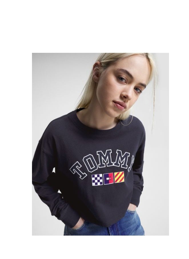 TOMMY JEANS - Crew Neck Logo Crop Sweatshirt - Image 1