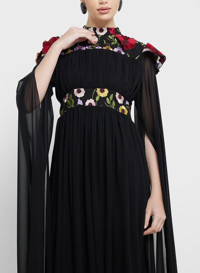 hayas closet Floral Embroidered Chiffon Dress