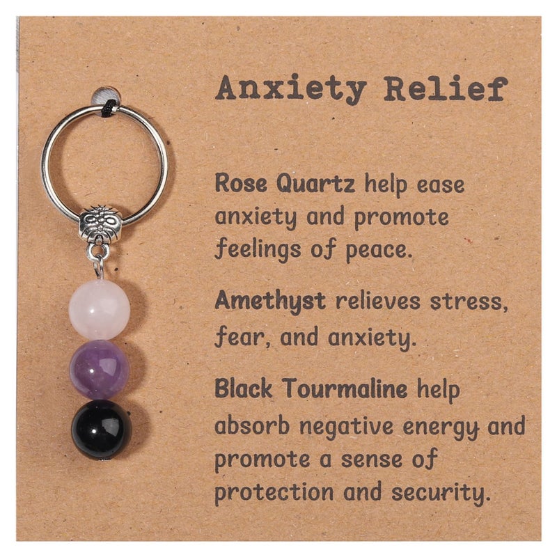 GINAZL Real Healing Crystals Stones Keychain, Anti Anxiety Keychain Gifts for someone With Depression Positivity Gifts Chistmas Valentines day Birthday Gift for Women Men (AR) - Image 1