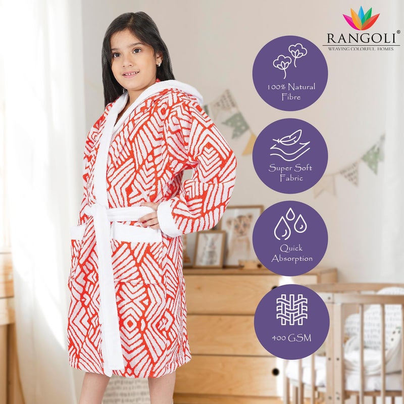 Rangoli روب استحمام للأطفال من رانغولي 100% قطن جاكار للفتيات والفتيان، 400 غم، خوخي - Image 2