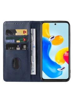 ماركة غير محددة جراب هاتف جلدي بإغلاق مغناطيسي لهاتف Xiaomi Redmi Note 11S 5G (أزرق)  - Image 3
