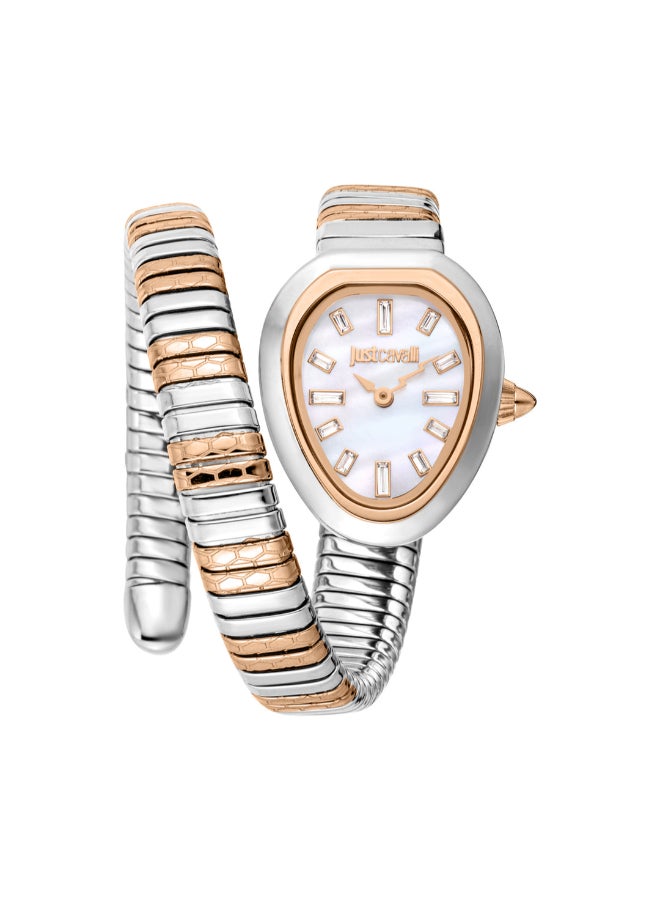 Just Cavalli ساعة جاست كافالي النسائية أفيرسا كوارتز بمينا فضية ثنائية اللون - JC1L222M0065 - Image 1