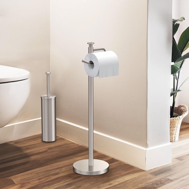 Gatco 1435SN Freestanding Toilet Paper Holder, 23.68â€ H, Satin Nickel Toilet Tissue Roll Holder Stand With Weighted and Padded Base For Bathroom - Image 5