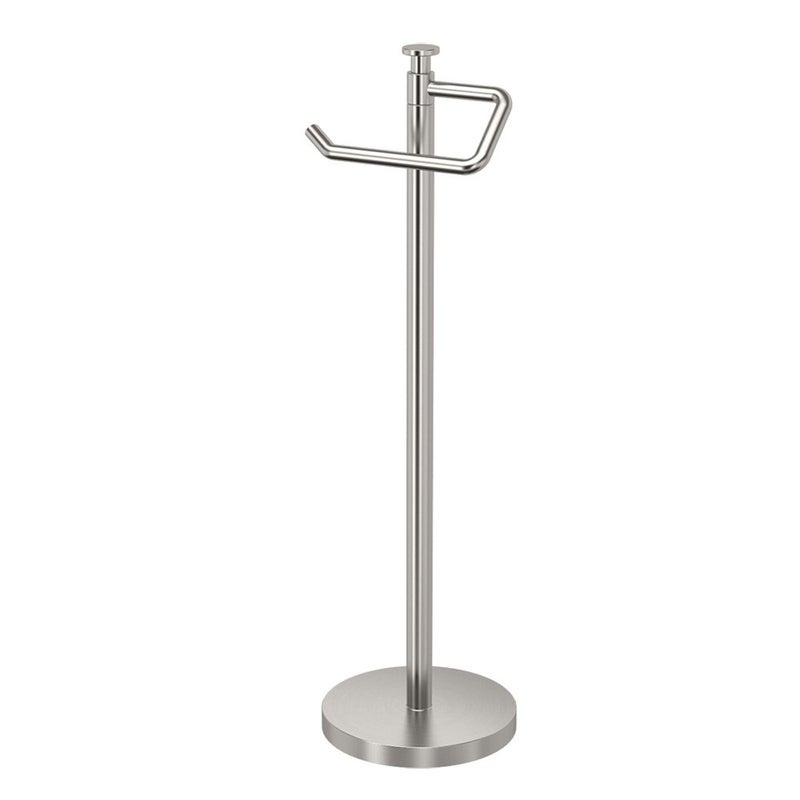 Gatco 1435SN Freestanding Toilet Paper Holder, 23.68â€ H, Satin Nickel Toilet Tissue Roll Holder Stand With Weighted and Padded Base For Bathroom - Image 1