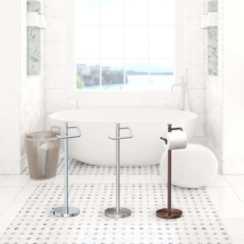 Gatco 1435SN Freestanding Toilet Paper Holder, 23.68â€ H, Satin Nickel Toilet Tissue Roll Holder Stand With Weighted and Padded Base For Bathroom - Image 3