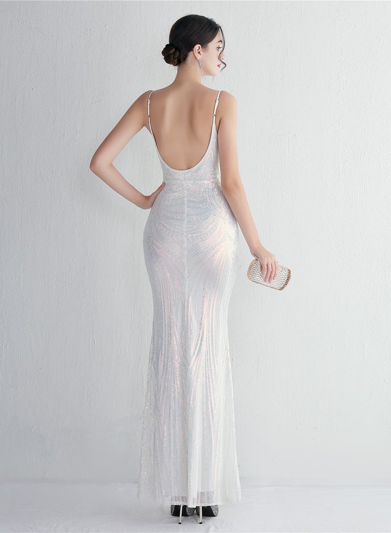 Meilun Glamorous Sequin Spaghetti - Strap Mermaid Evening Gown - Image 2