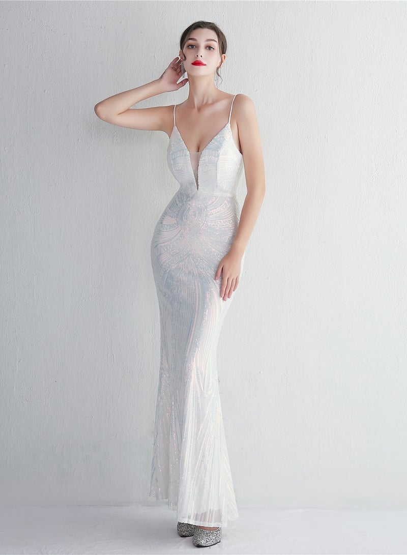 Meilun Glamorous Sequin Spaghetti - Strap Mermaid Evening Gown - Image 4