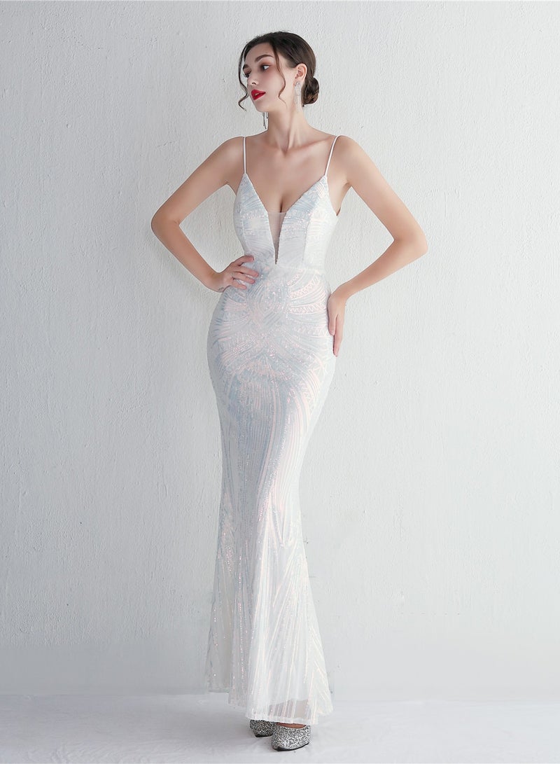 Meilun Glamorous Sequin Spaghetti - Strap Mermaid Evening Gown - Image 1