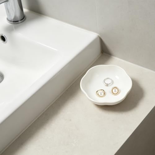 zerokyclan Ceramic Jewelry Tray Ring Holder Dish Floral Trinket Bowl for Women Girls Jewelry Organizer for Vanity Dresser Decor Wedding Birthday Gift for Her (white) - Image 5