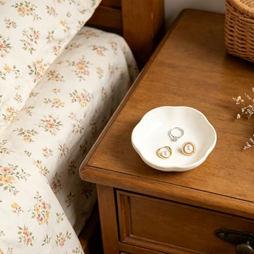 zerokyclan Ceramic Jewelry Tray Ring Holder Dish Floral Trinket Bowl for Women Girls Jewelry Organizer for Vanity Dresser Decor Wedding Birthday Gift for Her (white) - Image 3