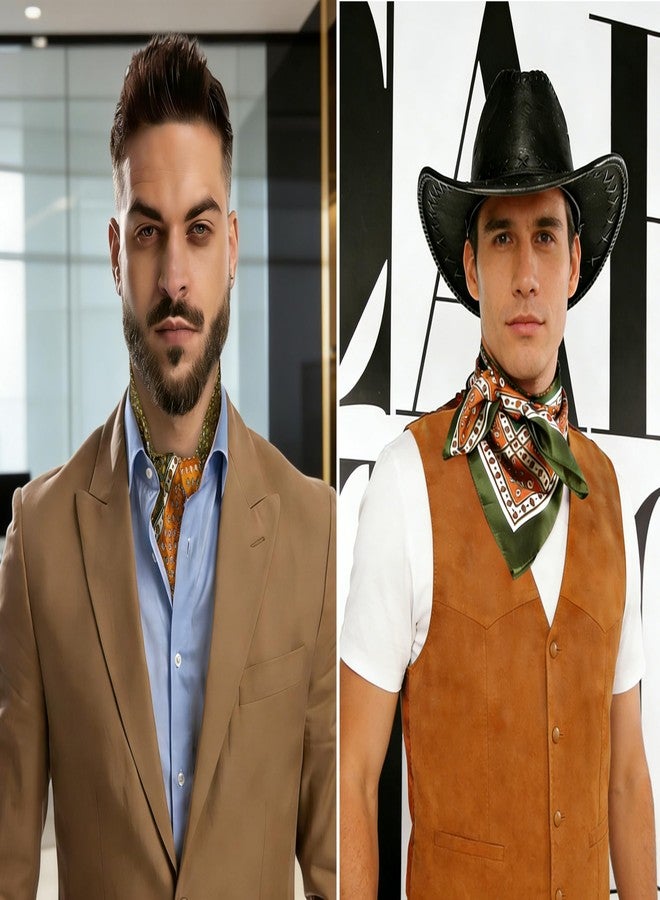 جيرينلي منديل رقبة رجالي من جيرينلي، 27 بوصة، مصنوع من الحرير، بتصميم كلاسيكي مستوحى من موسيقى الروك، مناسب لمهرجانات الموسيقى وإكسسوارات أسكوت (أخضر عسكري). - Image 4