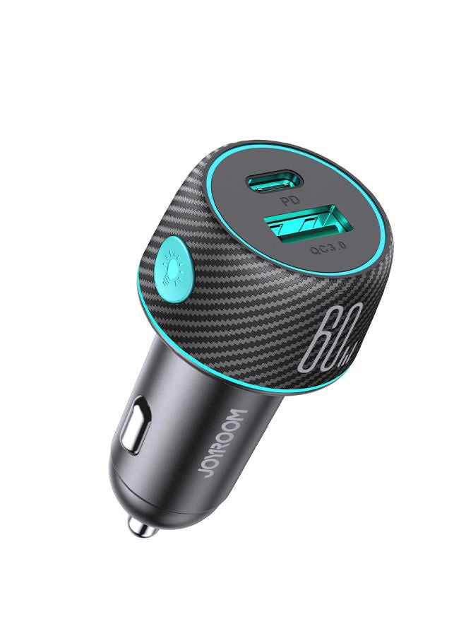 جوي روم JOYROOM JR-CCN01 60W USB+USB-C / Type-C شاحن سيارة متعدد الألوان مع زر الضوء - Image 1