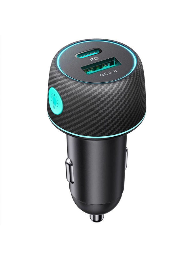 جوي روم JOYROOM JR-CCN01 60W USB+USB-C / Type-C شاحن سيارة متعدد الألوان مع زر الضوء - Image 2